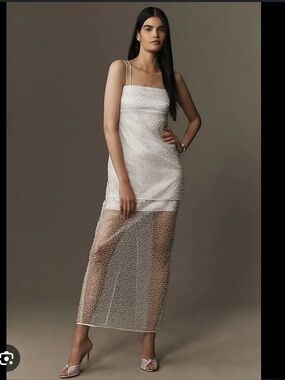 NWT BHLDN Sleeveless Pearl-Embellished Sheer Skirt Maxi Dress. Medium.